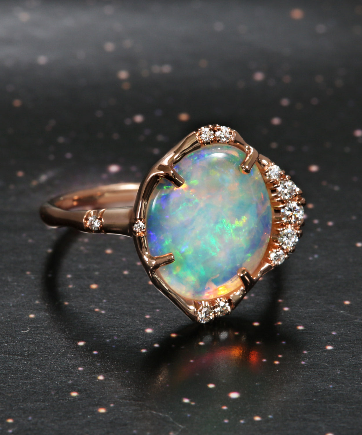 Stardust Teal Crystalline Flash Opal Ring