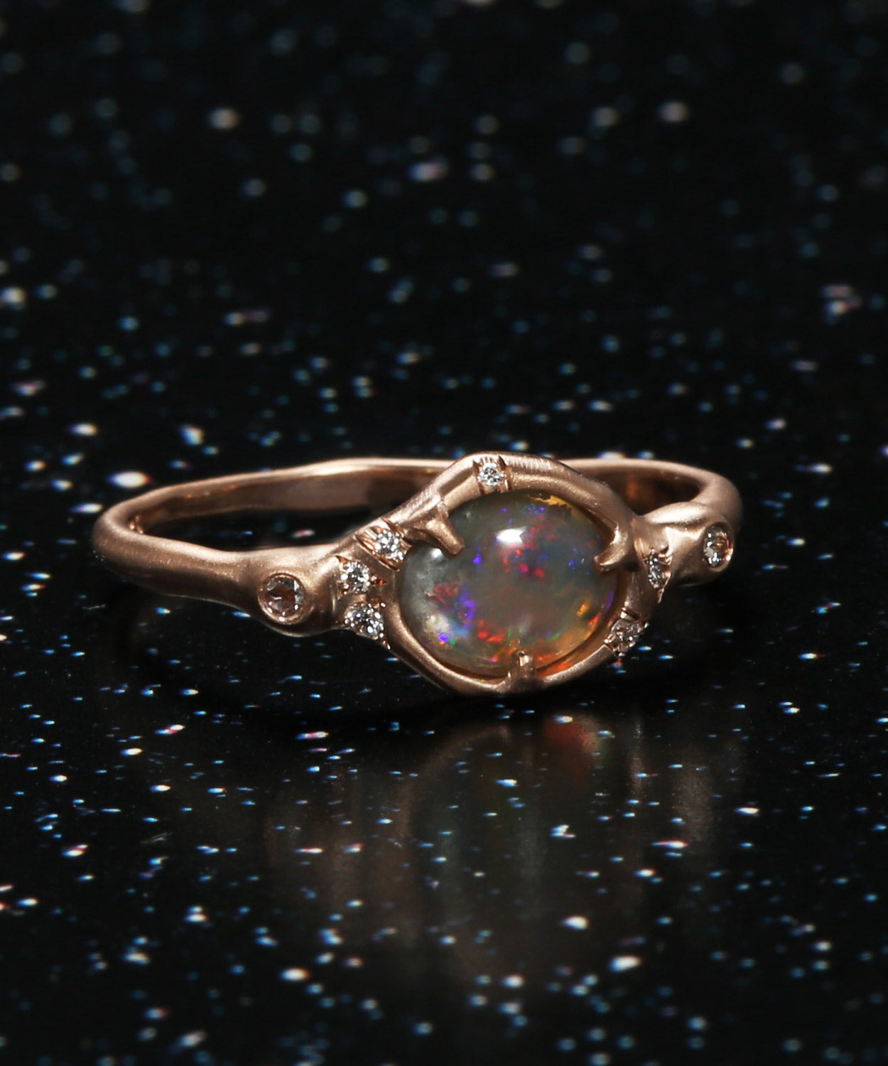 Sunbeam Rainbow Flash Semi Black Opal Ring
