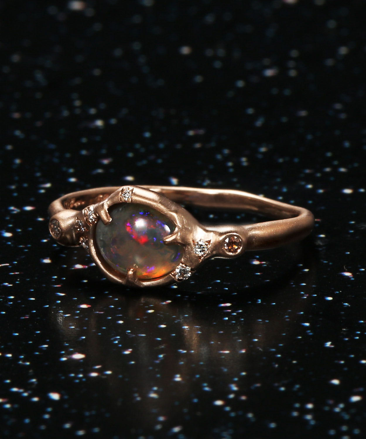 Sunbeam Rainbow Flash Semi Black Opal Ring